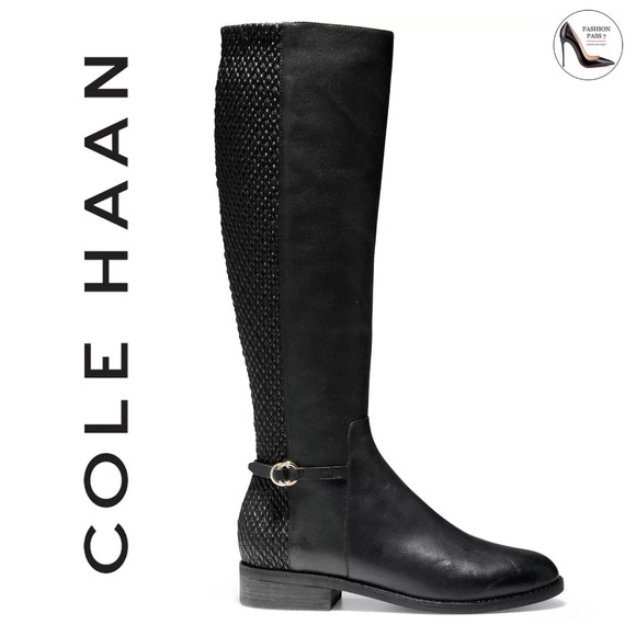 COLE HAAN Isabell Women's Stretch Black Leather Knee High Riding Boots 6.5 - Picture 1 of 8